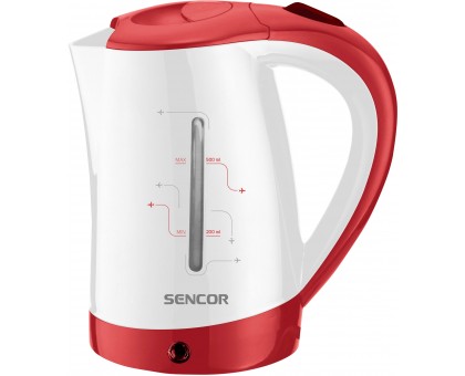 Електрочайник Sencor 0.5л, Strix, пластик, в комплекті 2 склянки + 2ложки, біло-червоний