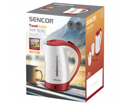 Електрочайник Sencor 0.5л, Strix, пластик, в комплекті 2 склянки + 2ложки, біло-червоний
