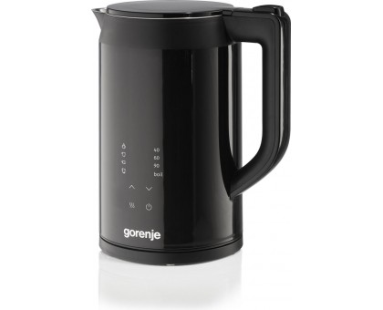 Електрочайник Gorenje 1.7л, подвійні стінки, LED дисплей, Strix контроль, чорний Електрочайник Gorenje 1.7л, подвійні стінки, LED дисплей, Strix контроль, чорний