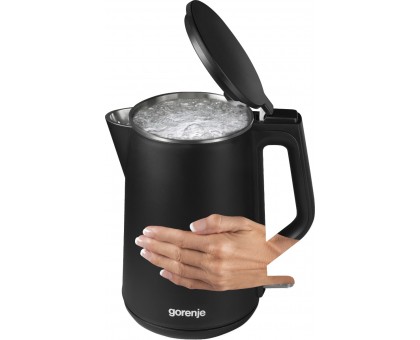 Электрочайник Gorenje, 1,5л, 2,200 Вт, корпус- нержав., Strix, матовый, черный Электрочайник Gorenje, 1,5л, 2,200 Вт, корпус- нержав., Strix, матовый, черный