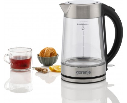 Электрочайник Gorenje 1.7л, 2,200 Вт, strix контроль, стекло, нерж Электрочайник Gorenje 1.7л, 2,200 Вт, strix контроль, стекло, нерж
