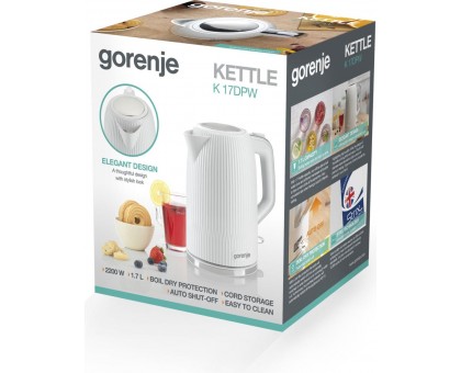Електрочайник Gorenje 1.7л, Strix-контроль, білий матовий