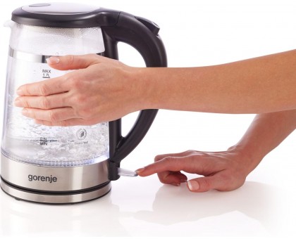 Електрочайник Gorenje 1.7л, 2,200 Вт, strix контроль, скло, чорний Електрочайник Gorenje 1.7л, 2,200 Вт, strix контроль, скло, чорний