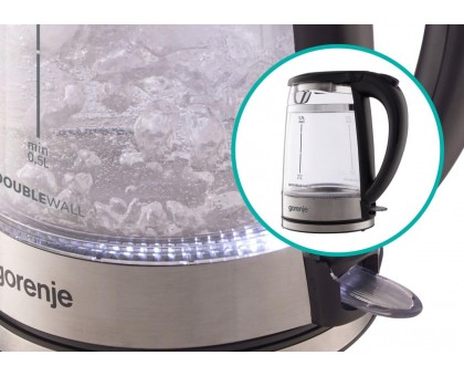 Електрочайник Gorenje 1.7л, 2,200 Вт, strix контроль, скло, чорний Електрочайник Gorenje 1.7л, 2,200 Вт, strix контроль, скло, чорний