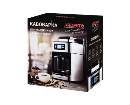 Кофеварка Ardesto капельная Steel Collection 1.2л, зерно + молотый, дисплей, серебристо-черный