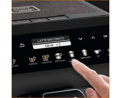 Кофемашина Krups Evidence Plus Titanium 2.3л, зерно, автомат.капучинатор, OLED диспл, аторец. - 19, черный Кофемашина Krups Evidence Plus Titanium 2.3л, зерно, автомат.капучинатор, OLED диспл, аторец. - 19, черный