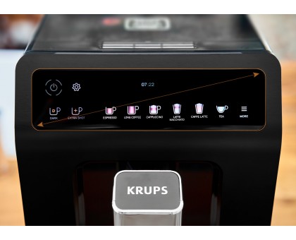 Кофемашина Krups Evidence Plus Titanium 2.3л, зерно, автомат.капучинатор, OLED диспл, аторец. - 19, черный Кофемашина Krups Evidence Plus Titanium 2.3л, зерно, автомат.капучинатор, OLED диспл, аторец. - 19, черный