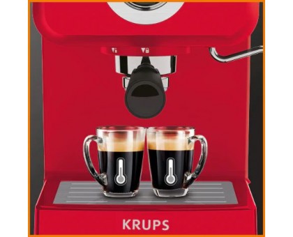 Кофеварка Krups рожковая Opio 1.5л, молотый, ручной капучинатор, подогрев чашек, красный