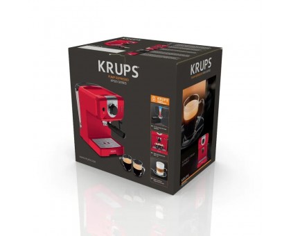 Кофеварка Krups рожковая Opio 1.5л, молотый, ручной капучинатор, подогрев чашек, красный