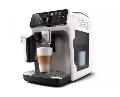 Кавомашина Philips Series 4400 LatteGo, 1.8л, зерно+мелена, автомат.капуч, дисплей, авторецептів -12, біло-срібна