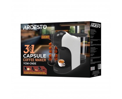 Кавоварка Ardesto капсульна, 0.8л, капсули Nespresso, Nescafe Dolce Gusto, мелена кава, сенсорне керування, білий Кавоварка Ardesto капсульна, 0.8л, капсули Nespresso, Nescafe Dolce Gusto, мелена кава, сенсорне керування, білий