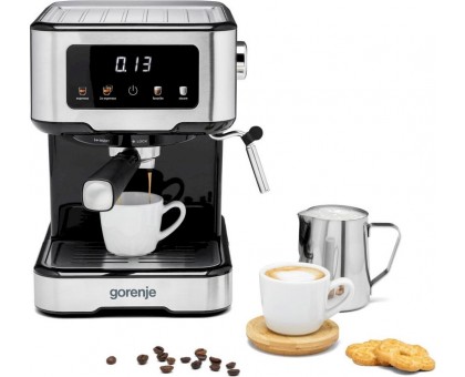 Кавоварка Gorenje ріжкова 1.5л, мелена, ручний капучинатор, нерж