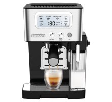 Кофеварка Sencor рожковая 1.4л, молотый, автоматический капучинатор, LCD-дисплей, нерж. сталь-черный