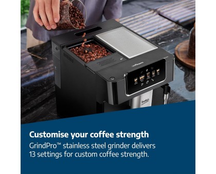 Кофемашина Beko 2.0л, зерно + молоко, ручной капучинатор, авторецептов - 5, черный