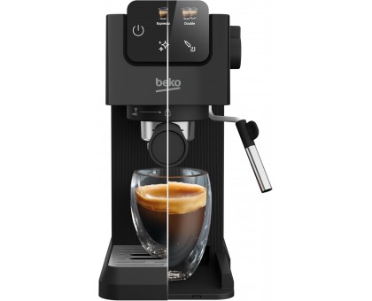 Кофеварка Beko рожковая 1.1л, молотый, ручной капучинатор, подогрев чашек, авторецептов - 5, дисплей, черный