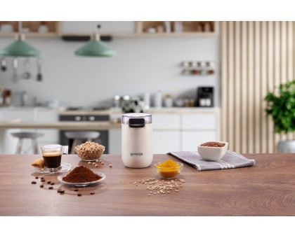 Кофемолка Gorenje SMK150SW роторная 150Вт, объем зерен-45г, 3 степени помола, пластик/металл, белый