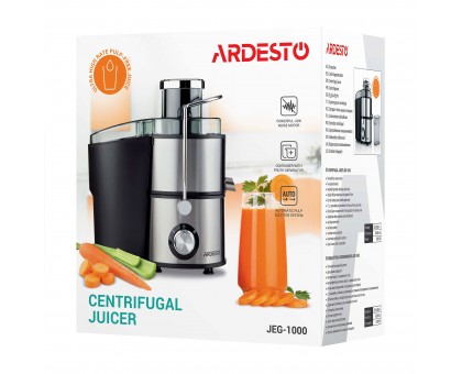 Соковыжималка Ardesto центробежная 1000Вт, чаша-0.5л, жмых-1.5л, пластик/металл, серебристо-черный Соковыжималка Ardesto центробежная 1000Вт, чаша-0.5л, жмых-1.5л, пластик/металл, серебристо-черный