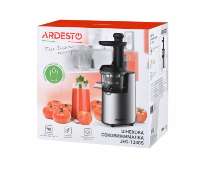 Соковыжималка Ardesto шнековая 200Вт, чаша-0.6л, жмых-0.6л, пластик/металл, серебристо-черный