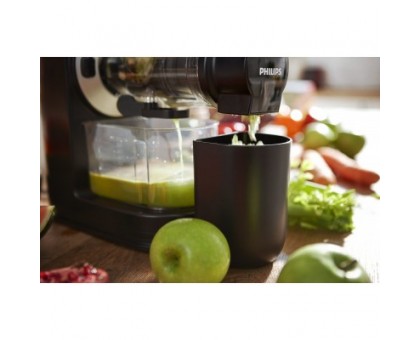 Соковитискач Philips Viva Collection шнековий 150Вт, чаша-1л, жмих-0.75л, пластик, чорний Соковитискач Philips Viva Collection шнековий 150Вт, чаша-1л, жмих-0.75л, пластик, чорний