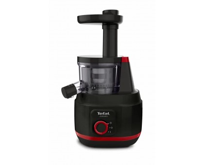 Соковыжималка Tefal Juiceo шнековая 150Вт, чаша-0.8л, жмых-0.8л, насадка для цитрусовых, пластик, черно-крассный