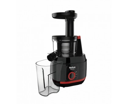 Соковыжималка Tefal Juiceo шнековая 150Вт, чаша-0.8л, жмых-0.8л, насадка для цитрусовых, пластик, черно-крассный