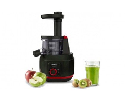 Соковыжималка Tefal Juiceo шнековая 150Вт, чаша-0.8л, жмых-0.8л, насадка для цитрусовых, пластик, черно-крассный