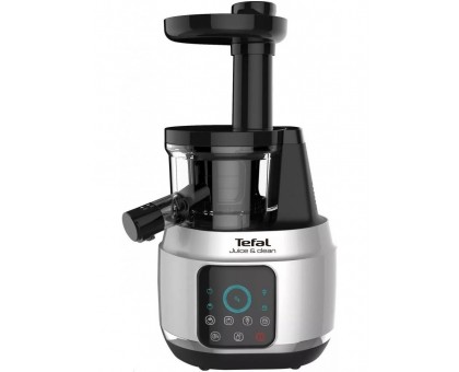 Соковыжималка Tefal Juice&Clean шнековая 150Вт, чаша-0.8л, жмых-0.8л, пластик, серебристо-черный