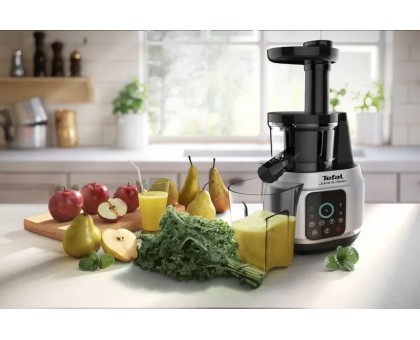 Соковыжималка Tefal Juice&Clean шнековая 150Вт, чаша-0.8л, жмых-0.8л, пластик, серебристо-черный