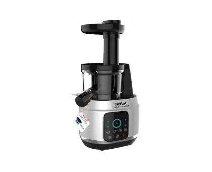Соковыжималка Tefal Juice&Clean шнековая 150Вт, чаша-0.8л, жмых-0.8л, пластик, серебристо-черный