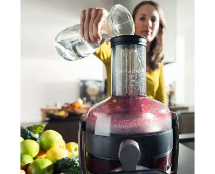 Соковитискач Philips Avance Collection відцентрований 1200Вт, чаша-1л, жмих-2.1л, жолоб на ціле яблуко, пластик/метал, сріблястий
