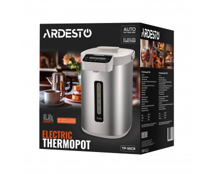 Термопот Ardesto 5.5л, дисплей, нержавеющая сталь+пластик, серо-белый