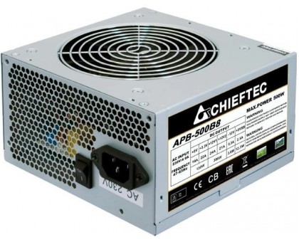 Блок живлення CHIEFTEC Value  (500W), >80%, 80+ White(230V Only), 120мм, 1xMB 24pin(20+4), 1xCPU 8pin(4+4), 2xMolex, 3xSATA, 1xPCIe 8pin(6+2), Bulk