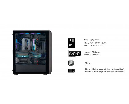 Корпус SilverStone Fara FA511Z-BG без БЖ, 2xUSB3.0, 3x120мм, ARGB VGA 360мм, LCS ready, TG Side Panel, ATX, чорний