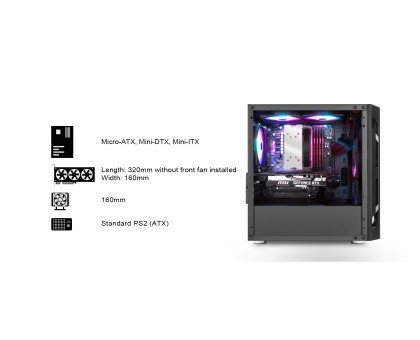Корпус SilverStone Fara FAH1MB-PRO без БЖ, 1xUSB3.0, 2xUSB2.0, 3x120мм, ARGB VGA 320мм, LCS ready, TG Side Panel, mATX, чорний