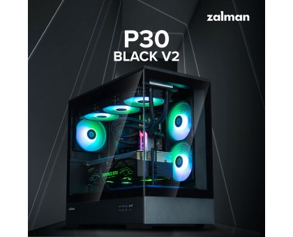 Корпус Zalman P30 Black V2, без БЖ, 1xUSB3.0, 1хUSB Type-C, 3x120мм ARGB, TG Front/Side Panel, mATX, чорний Корпус Zalman P30 Black V2, без БЖ, 1xUSB3.0, 1хUSB Type-C, 3x120мм ARGB, TG Front/Side Panel, mATX, чорний