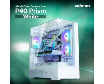 Корпус Zalman P40 Prism без БЖ, 2xUSB3.0, 1xUSBType-C, 1x120мм ARGB, VGA 420мм, LCS ready, TG 3x Panels, ATX, білий