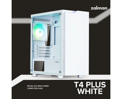 Корпус Zalman T4 Plus без БЖ, 2xUSB3.0, 1xUSB2.0, 1x120мм ARGB, VGA 3200мм, LCS ready, TG Side Panel, mATX, білий