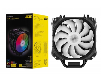 Процесорний кулер 2E GAMING Air Cool AC120D6-ARGB, LGA1851, 1700, 1366, 1200, 115x, AM5, AM4, AM3, AM3+, AM2, AM2+, FM2, FM1, 4pin PWM, 3pin +5VARGB, TDP 200W