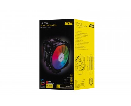 Процесорний кулер 2E GAMING Air Cool AC120D6-ARGB, LGA1851, 1700, 1366, 1200, 115x, AM5, AM4, AM3, AM3+, AM2, AM2+, FM2, FM1, 4pin PWM, 3pin +5VARGB, TDP 200W