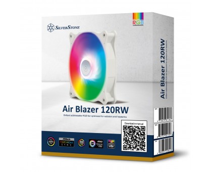 Корпусний вентилятор SilverStone Air Blazer 120RW-ARGB, 120мм, 600-2200rpm, 4pin PWM, 3pin +5VARGB, 7.4-35.6dBa, білий