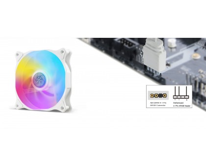Корпусний вентилятор SilverStone Air Blazer 120RW-ARGB, 120мм, 600-2200rpm, 4pin PWM, 3pin +5VARGB, 7.4-35.6dBa, білий
