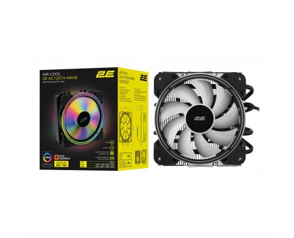 Процессорный кулер 2E GAMING Air Cool AC120T4-ARGB, LGA1851, 1700, 1200, 115x, 1366, AM5, AM4, AM3, AM3+, 4pin PWM, 3pin +5VARGB, TDP 130W
