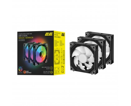 Корпусные вентиляторы 2E GAMING Air Cool Magic Mirror ACF120MB-ARGB, 3x120мм, 2000rpm, 4pin PWM +5VARGB, 20.5dBa, чёрный