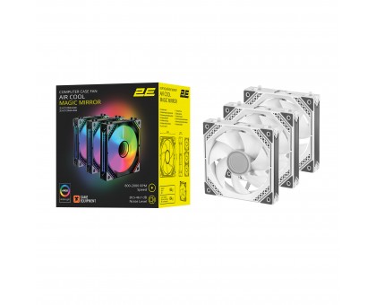 Корпусні вентилятори 2E GAMING Air Cool Magic Mirror ACF120MW-ARGB, 3x120мм, 2000rpm, 4pin PWM +5VARGB, 20.5dBa, білий