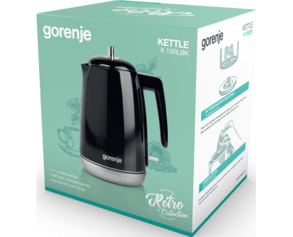 Електрочайник Gorenje 1.7л, Strix контроль, чорний