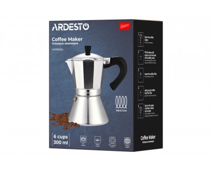 Гейзерная кофеварка Ardesto Gemini Piemonte, 0.3л, 6 чашек, алюминий