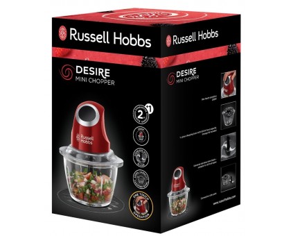 Измельчитель Russell Hobbs Desire, 200Вт, чаша-1000мл, стекло, корпус-пластик, крассный Измельчитель Russell Hobbs Desire, 200Вт, чаша-1000мл, стекло, корпус-пластик, крассный