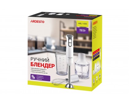 Блендер погружной Ardesto 700Вт, 3в1, чаша-600мл, белый Блендер погружной Ardesto 700Вт, 3в1, чаша-600мл, белый