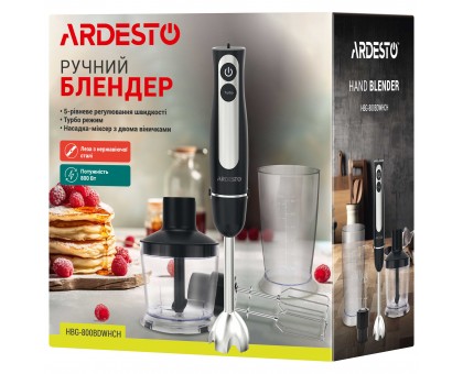 Блендер Ardesto заглибний 800Вт, 3в1, чаша-600мл, чопер-500мл, чорно-сріблястий Блендер Ardesto заглибний 800Вт, 3в1, чаша-600мл, чопер-500мл, чорно-сріблястий