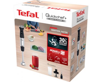 Блендер Tefal заглибний Quickchef+ 1000Вт, 3в1, чаша-800мл, чопер-500мл, турборежим, сріблясто-чорний Блендер Tefal заглибний Quickchef+ 1000Вт, 3в1, чаша-800мл, чопер-500мл, турборежим, сріблясто-чорний